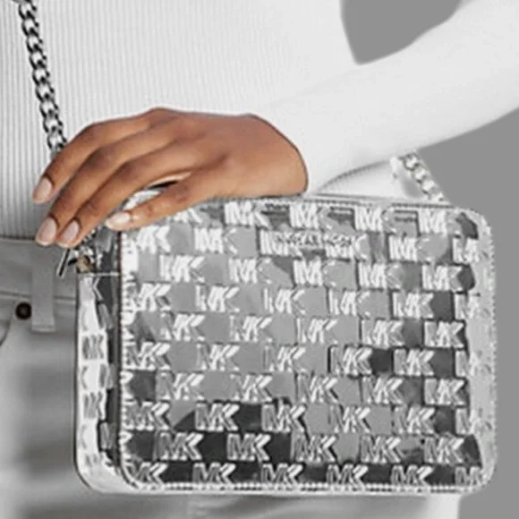 MICHAEL KORS Jet Set Large East West Crossbody &Card Holder Gift Box Silver - Picture 2 of 10